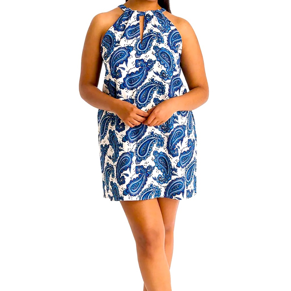 EXPRESS Paisley Printed Halter Neck Keyhole Mini Shift Dress Size XL NWT